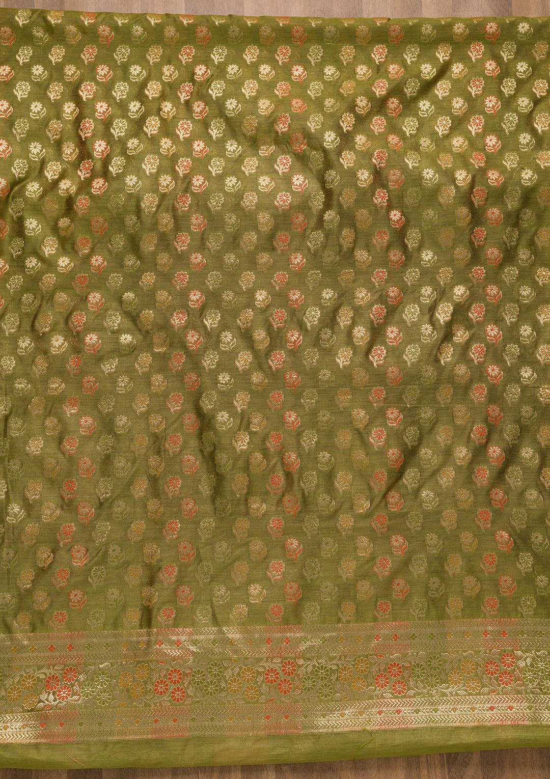 Leaf Green Zariwork Banarasi Unstitched Salwar Suit