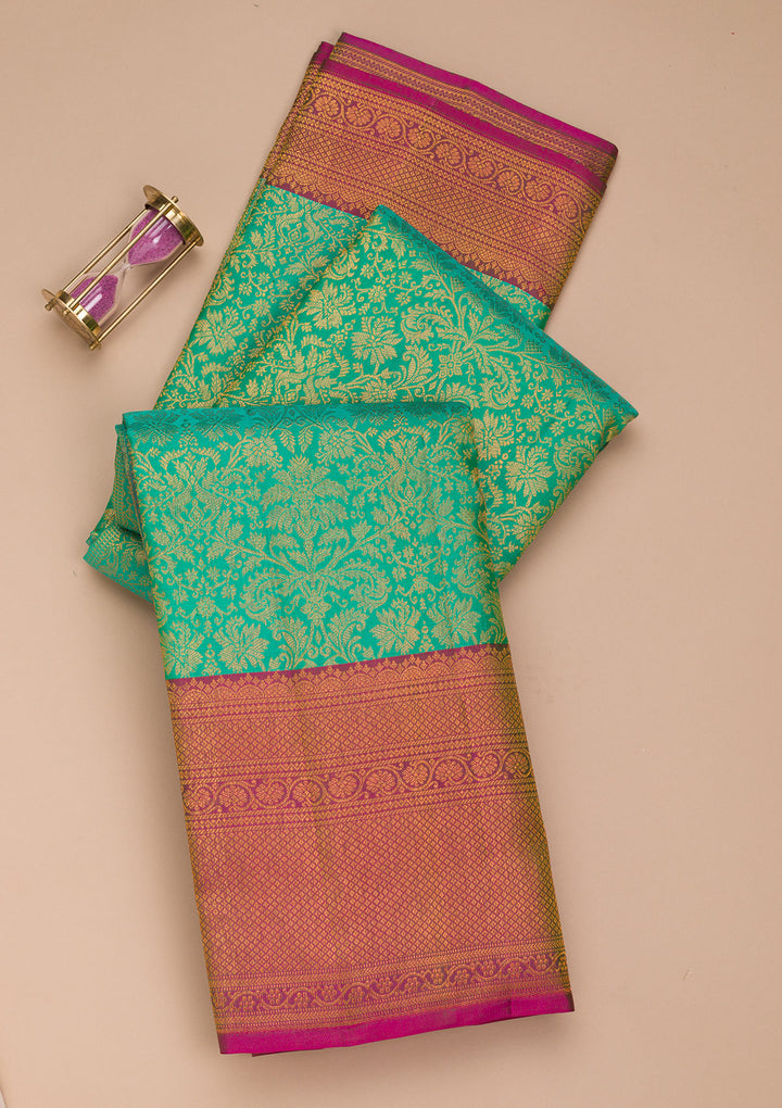 Leaf Green Zariwork Pure Silk Saree