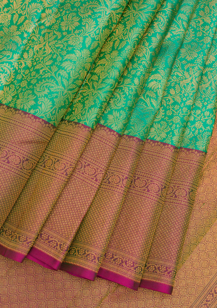 Leaf Green Zariwork Pure Silk Saree