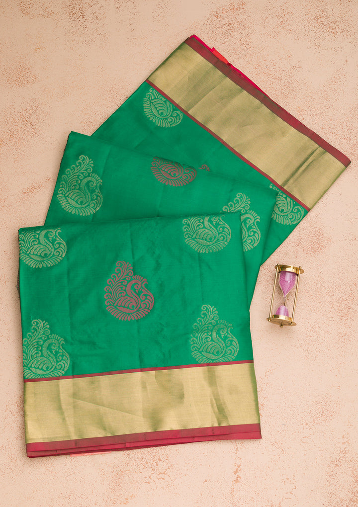 Leaf Green Zariwork Pure Silk Saree