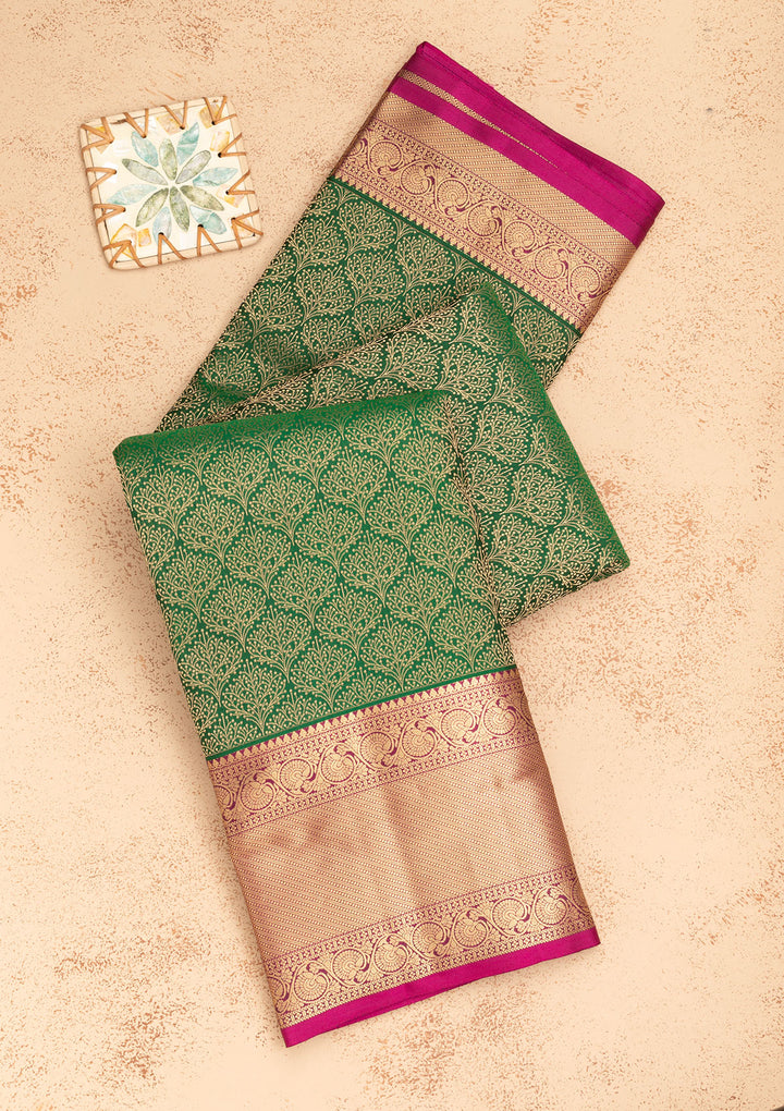 Leaf Green Zariwork Pure Silk Saree