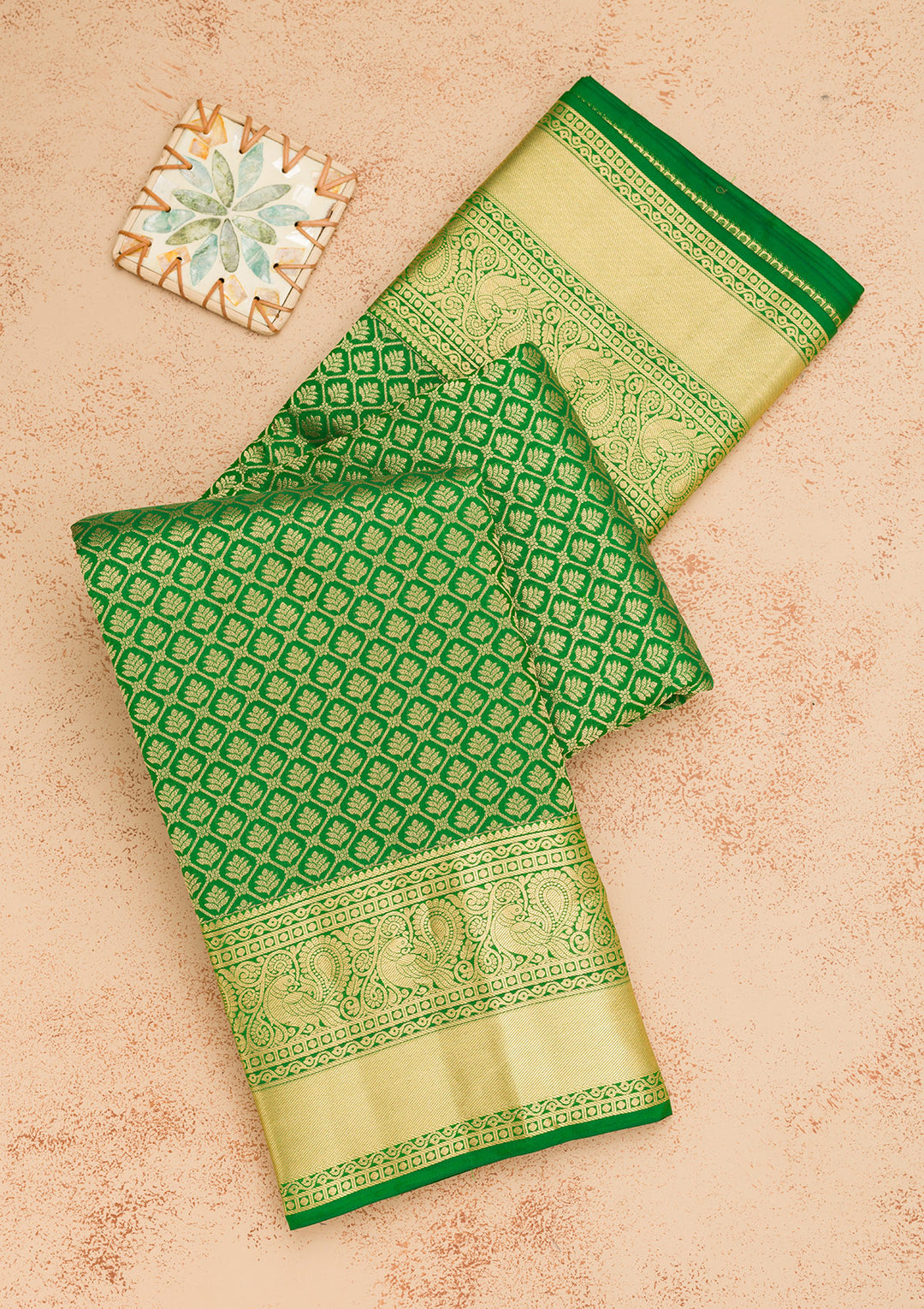 Leaf Green Zariwork Pure Silk Saree