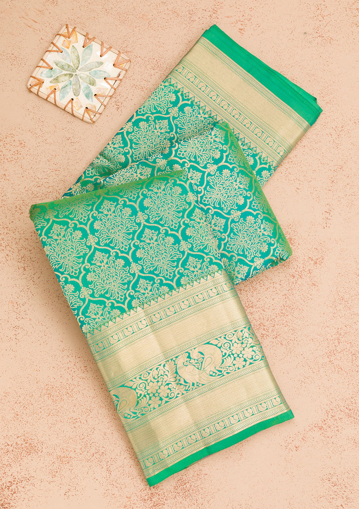 Leaf Green Zariwork Pure Silk Saree