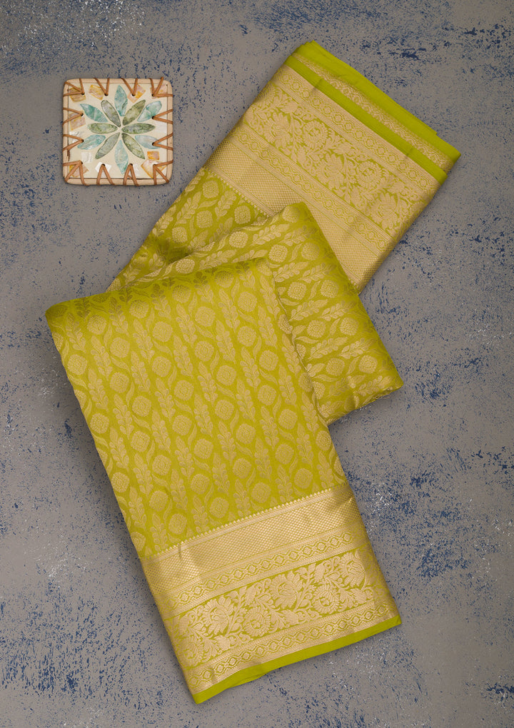 Leaf Green Zariwork Pure Silk Saree