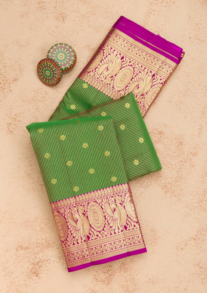 Leaf Green Zariwork Pure Silk Saree