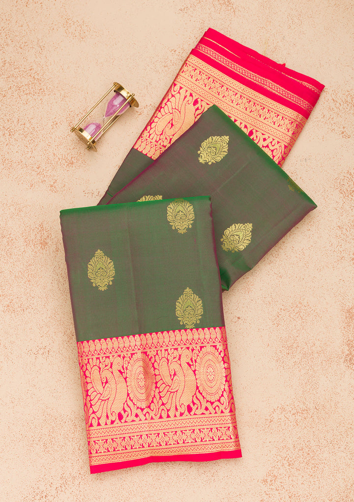 Leaf Green Zariwork Pure Silk Saree