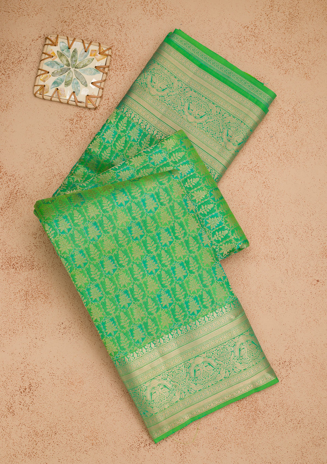 Leaf Green Zariwork Pure Silk Saree