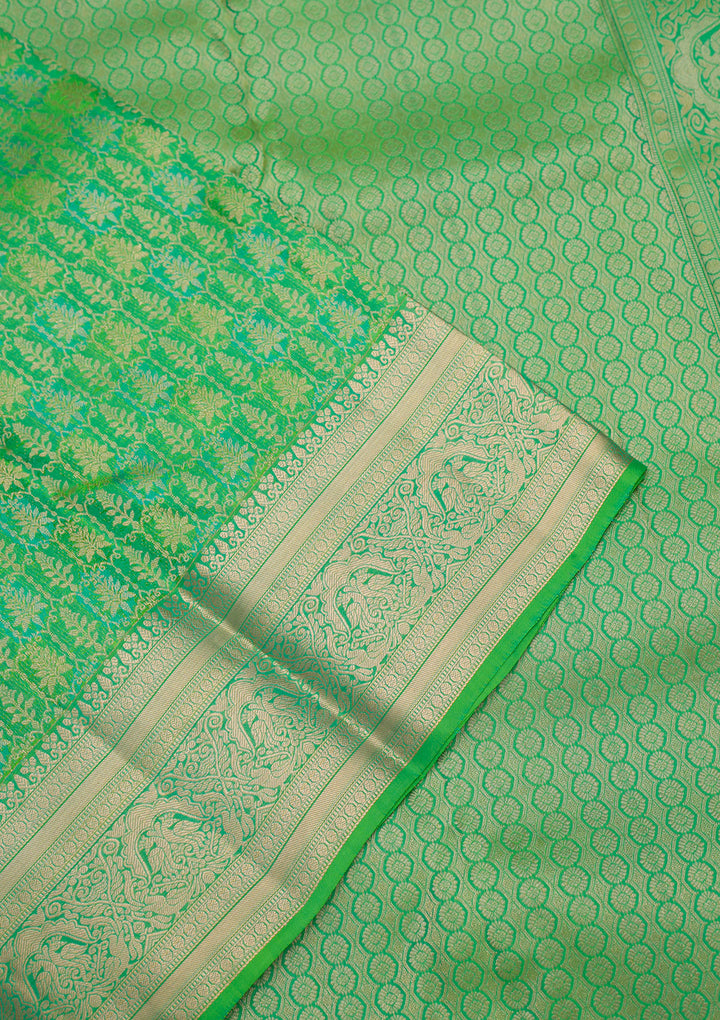 Leaf Green Zariwork Pure Silk Saree