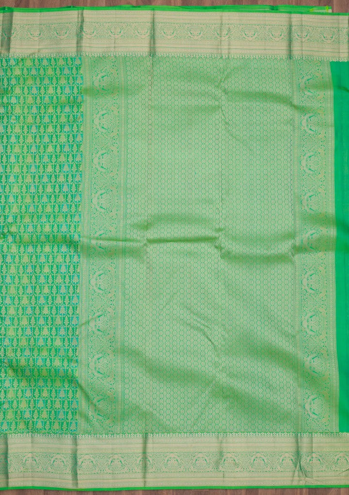 Leaf Green Zariwork Pure Silk Saree