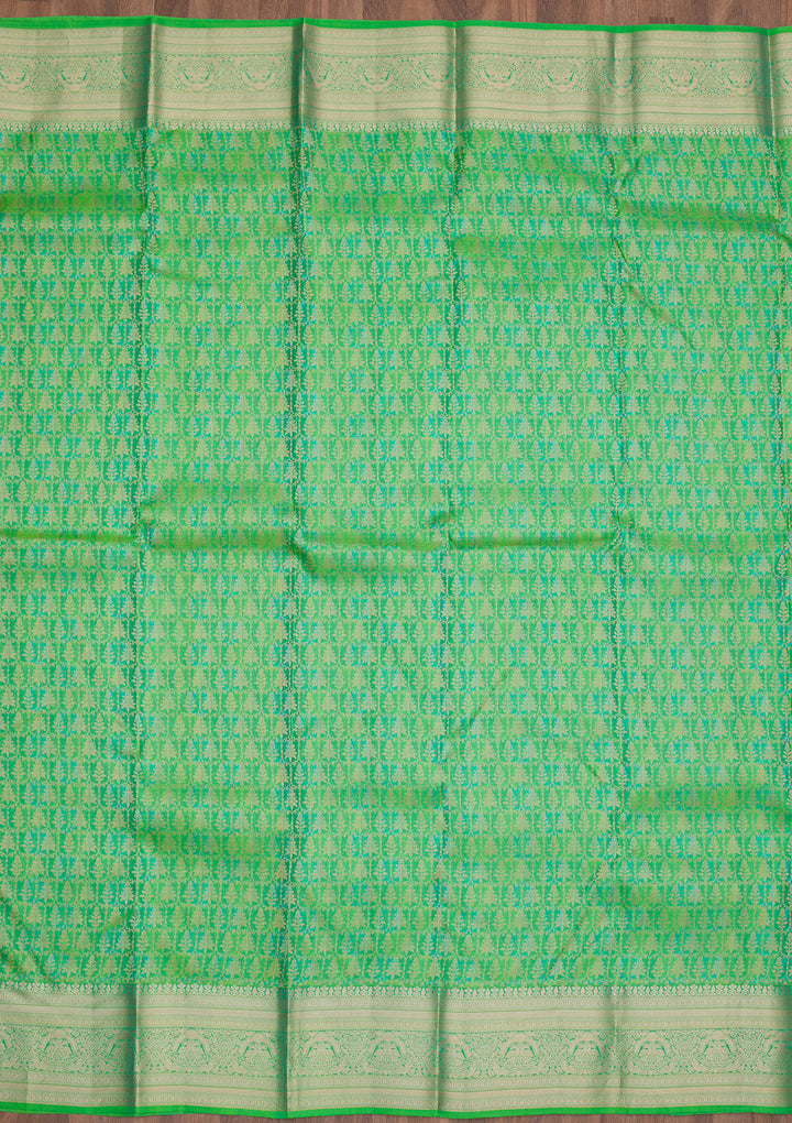Leaf Green Zariwork Pure Silk Saree