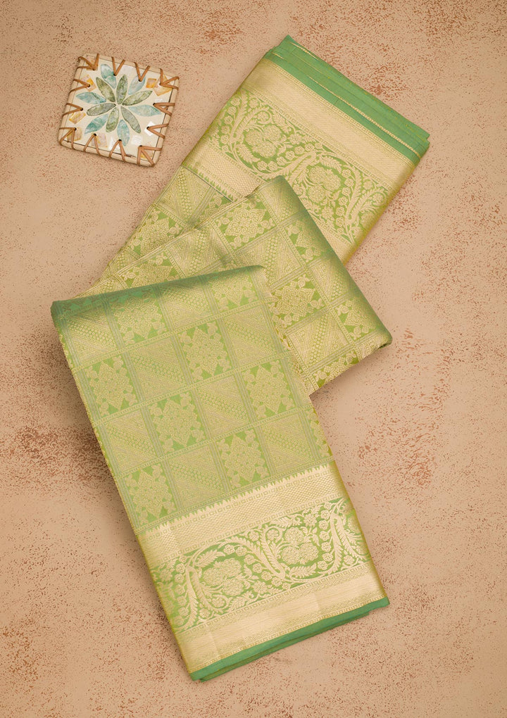 Leaf Green Zariwork Pure Silk Saree