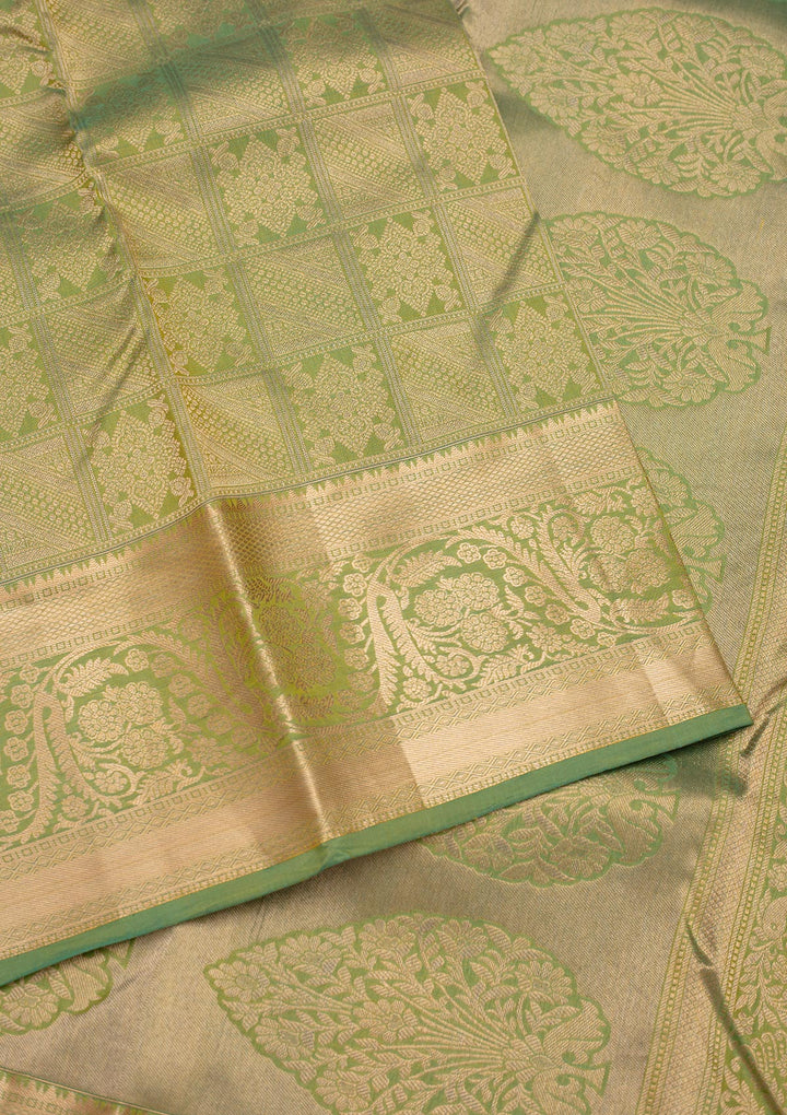 Leaf Green Zariwork Pure Silk Saree