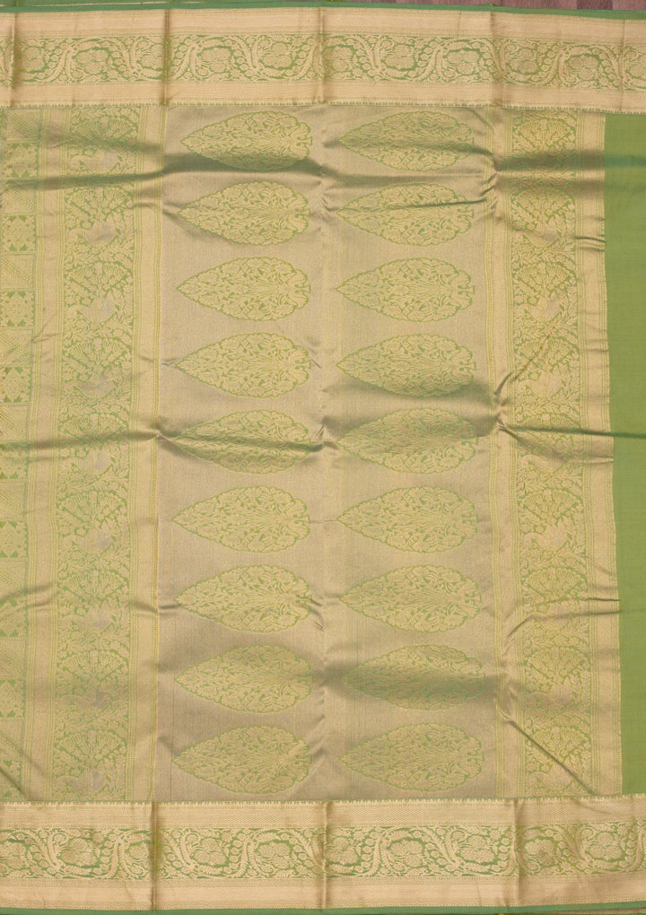 Leaf Green Zariwork Pure Silk Saree