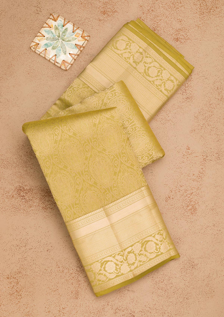 Leaf Green Zariwork Pure Silk Saree