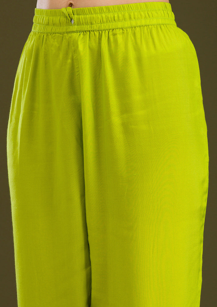 Leaf Green Zariwork Semi Crepe Readymade Salwar Suit