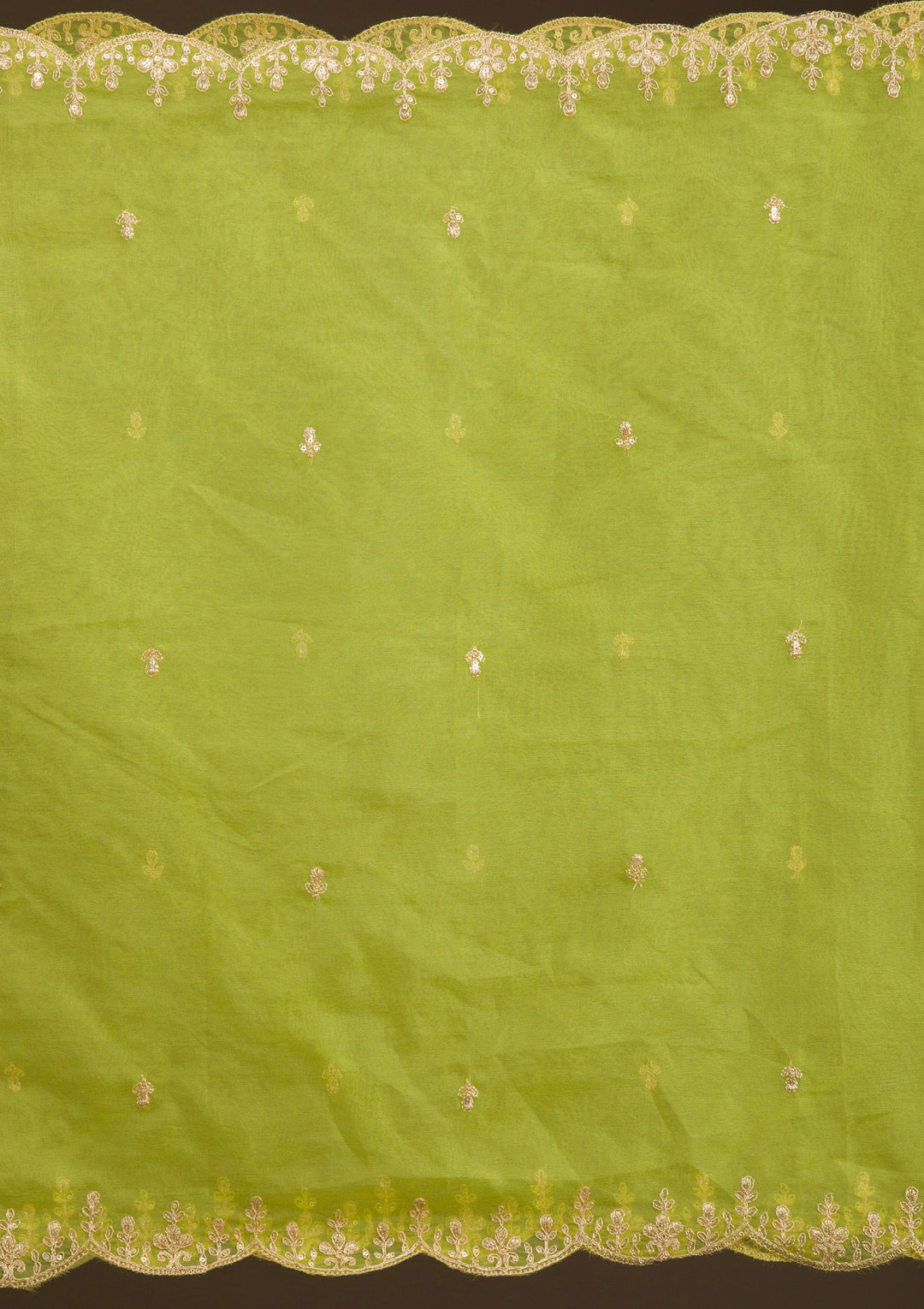 Leaf Green Zariwork Semi Crepe Readymade Salwar Suit
