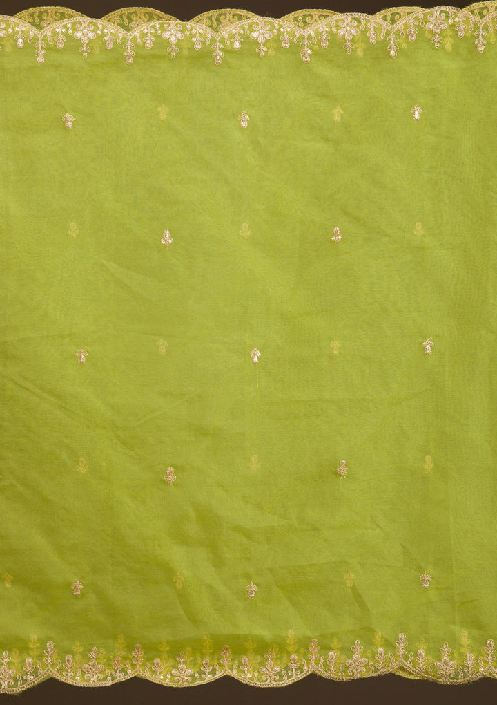 Leaf Green Zariwork Semi Crepe Readymade Salwar Suit