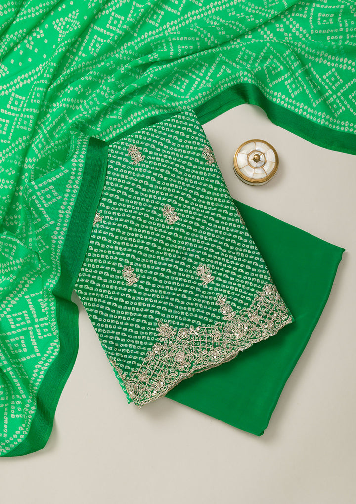 Leaf Green Zariwork Semi Crepe Unstitched Salwar Suit