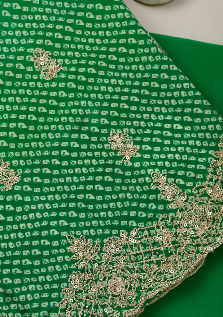 Leaf Green Zariwork Semi Crepe Unstitched Salwar Suit