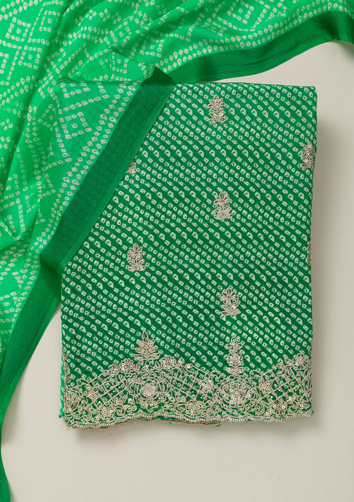 Leaf Green Zariwork Semi Crepe Unstitched Salwar Suit