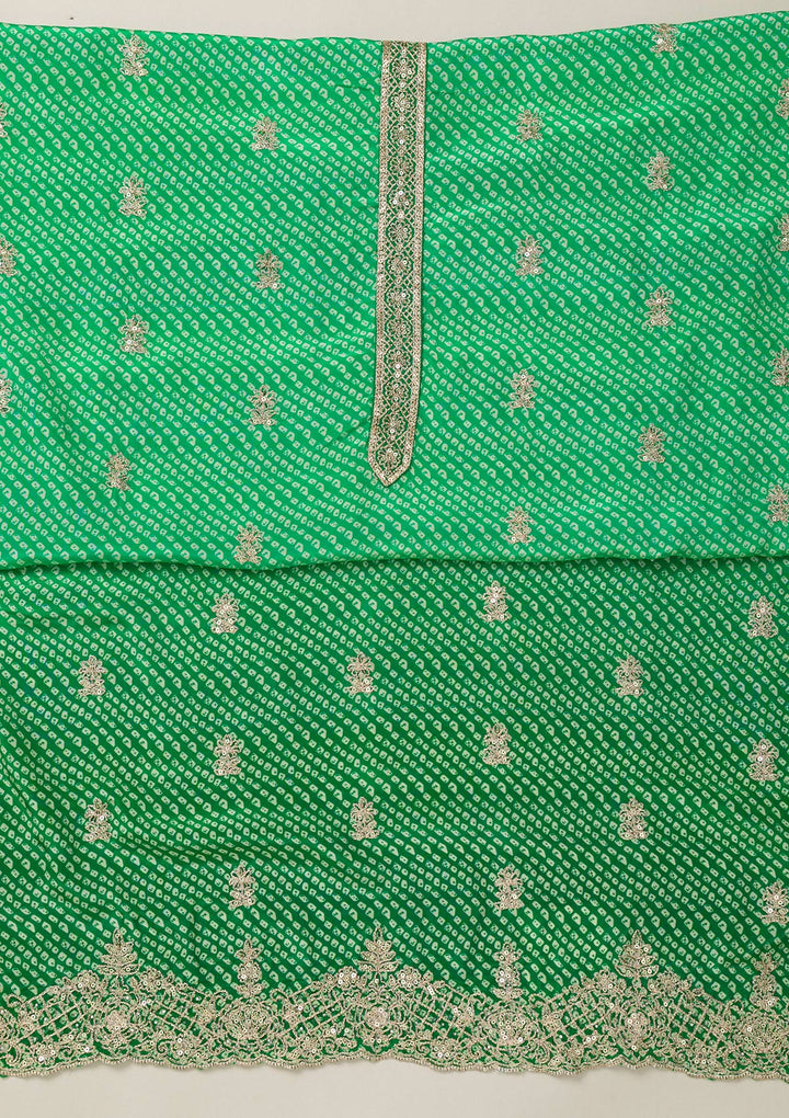 Leaf Green Zariwork Semi Crepe Unstitched Salwar Suit