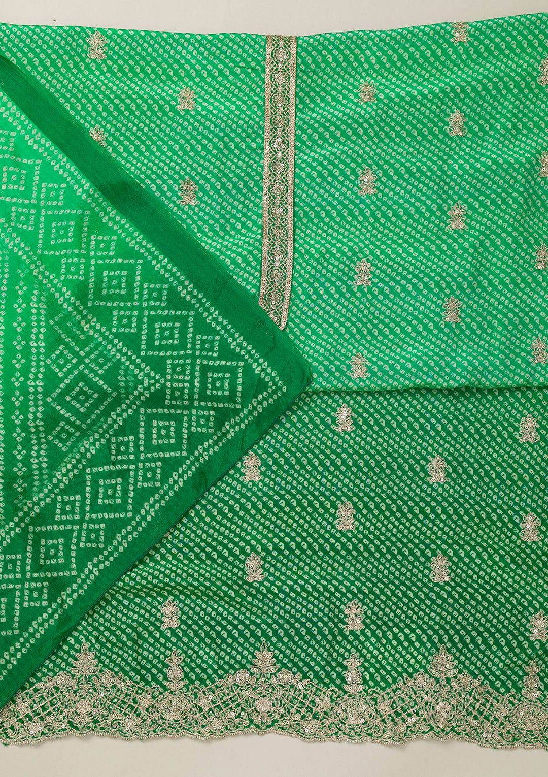 Leaf Green Zariwork Semi Crepe Unstitched Salwar Suit