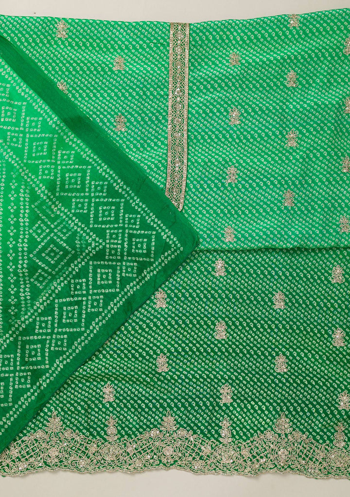 Leaf Green Zariwork Semi Crepe Unstitched Salwar Suit