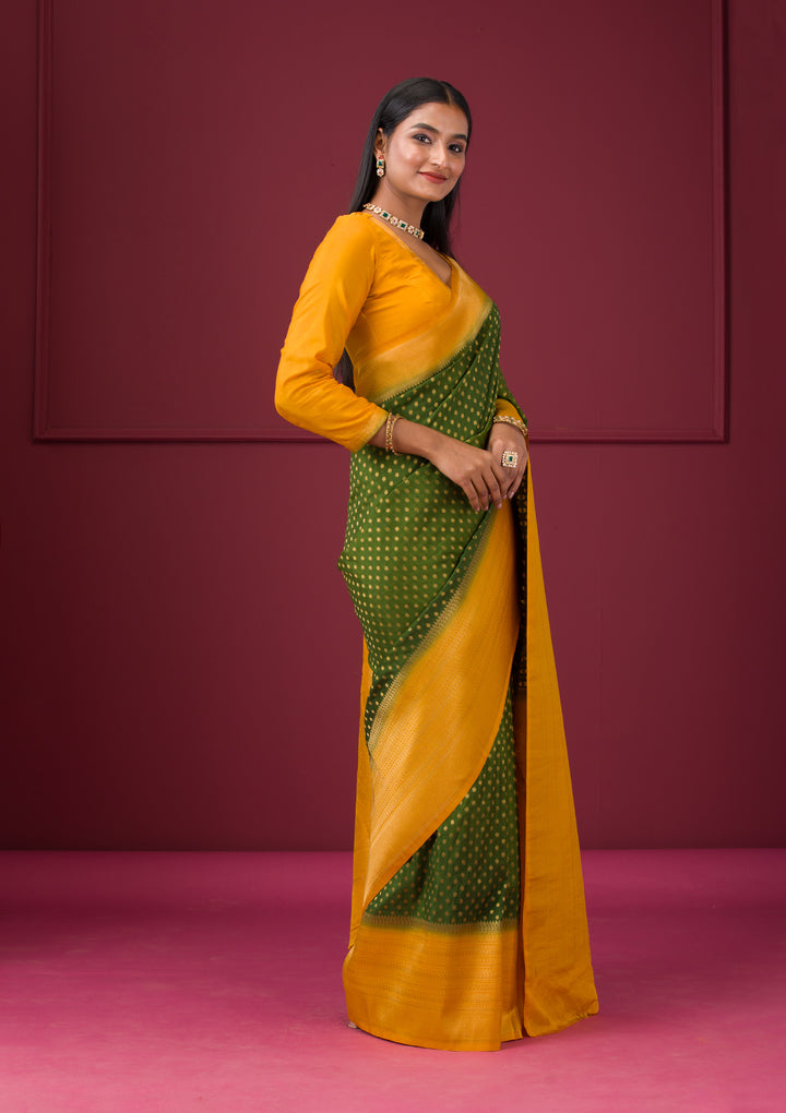 Leaf Green Zariwork Soft Silk Saree