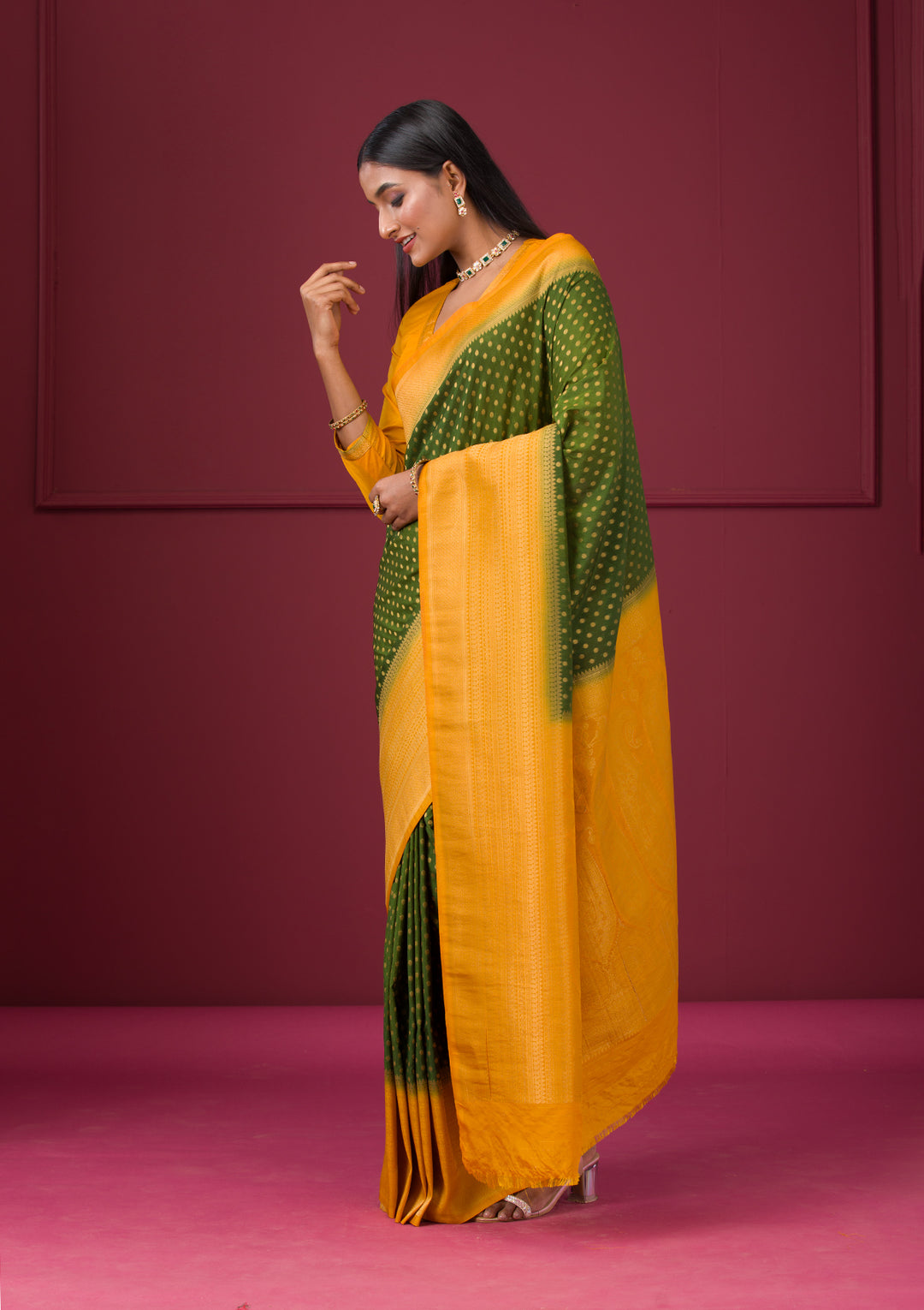Leaf Green Zariwork Soft Silk Saree