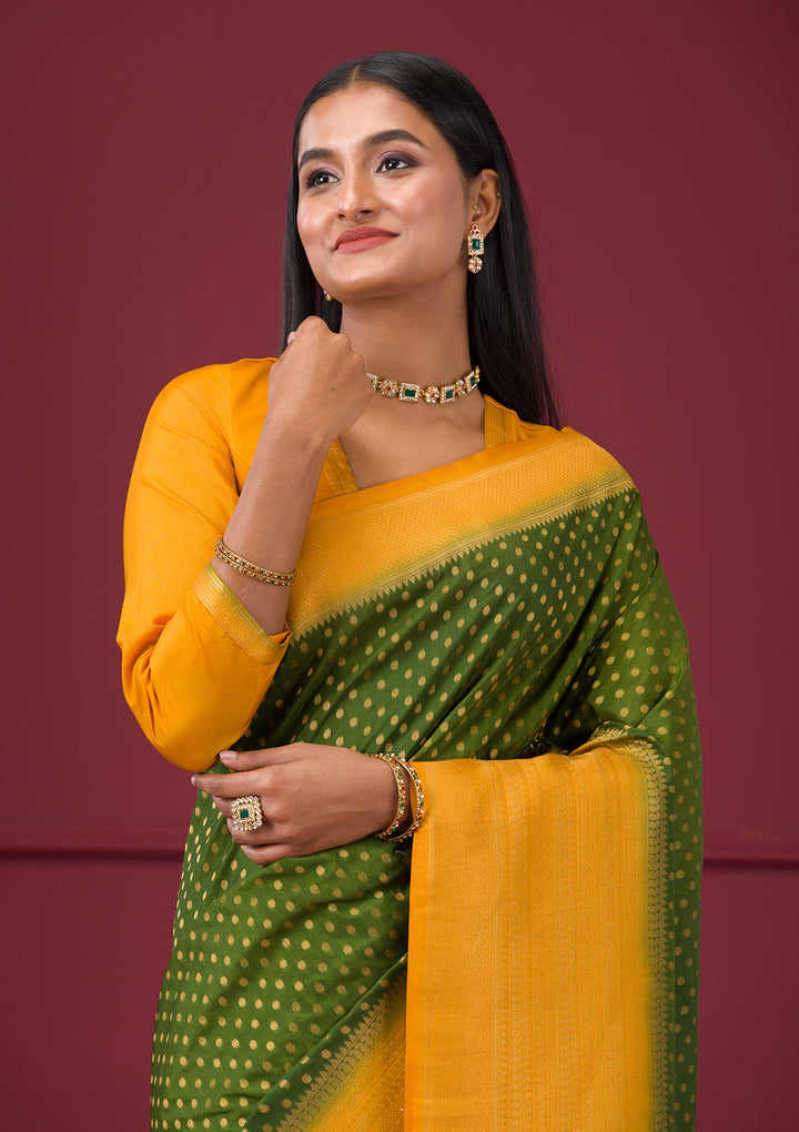 Leaf Green Zariwork Soft Silk Saree