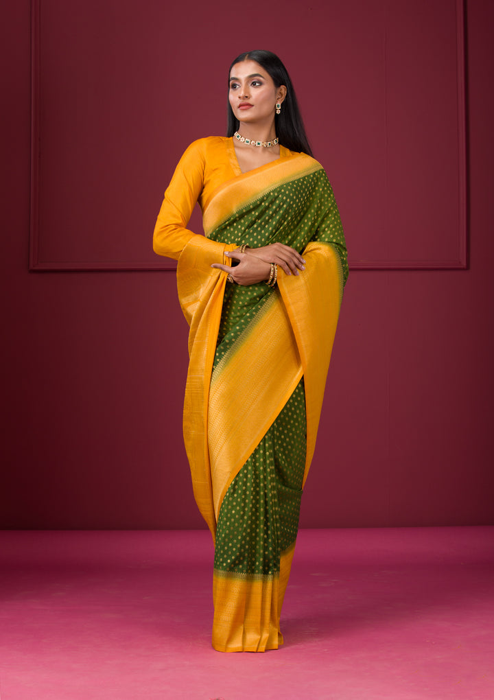 Leaf Green Zariwork Soft Silk Saree