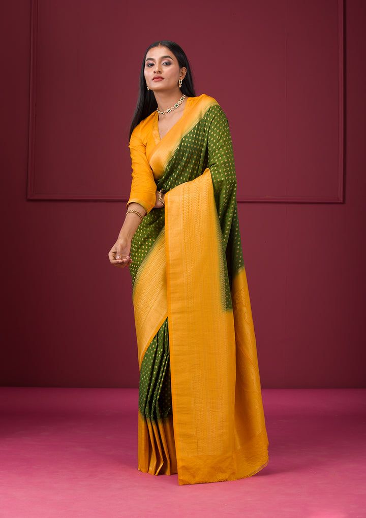 Leaf Green Zariwork Soft Silk Saree