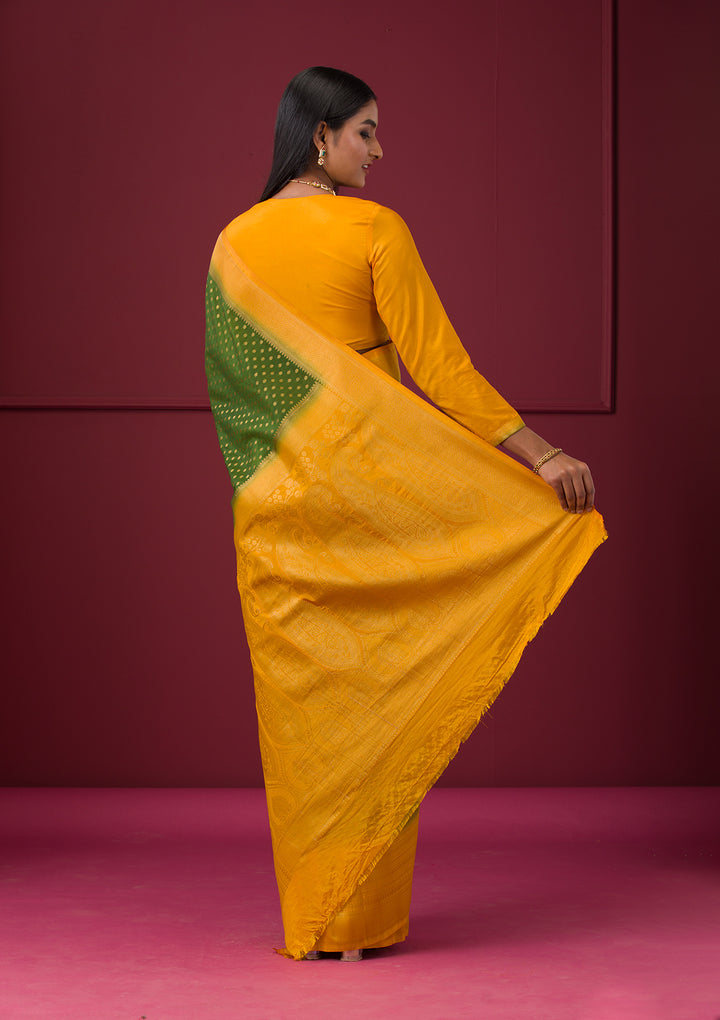Leaf Green Zariwork Soft Silk Saree