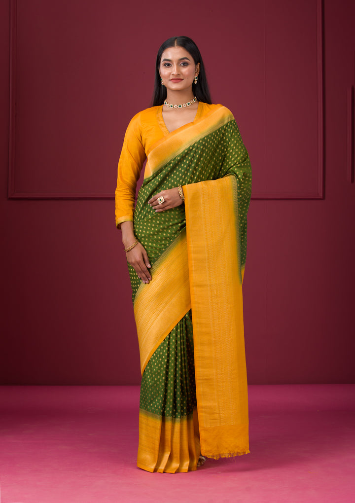 Leaf Green Zariwork Soft Silk Saree