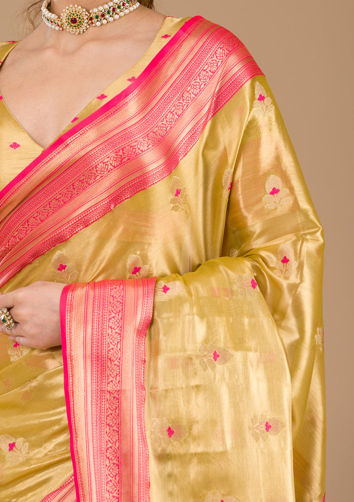 Leaf Green Zariwork Tissue Saree-Koskii