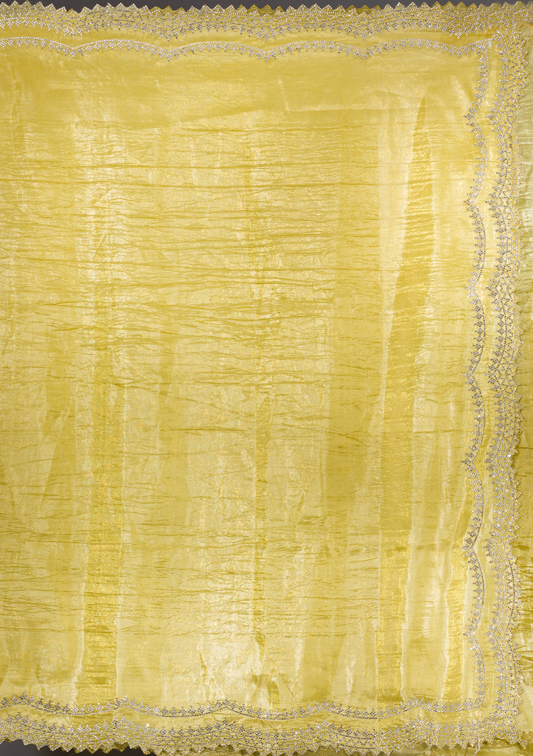 Lemon Yellow Stonework Tissue Saree