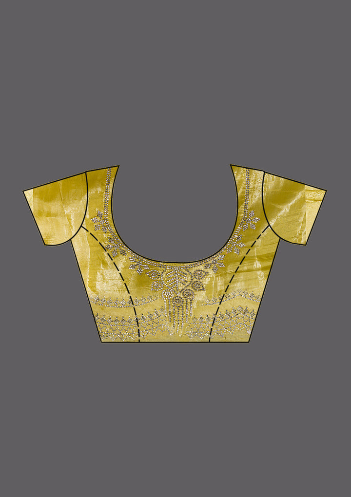 Lemon Yellow Stonework Tissue Saree
