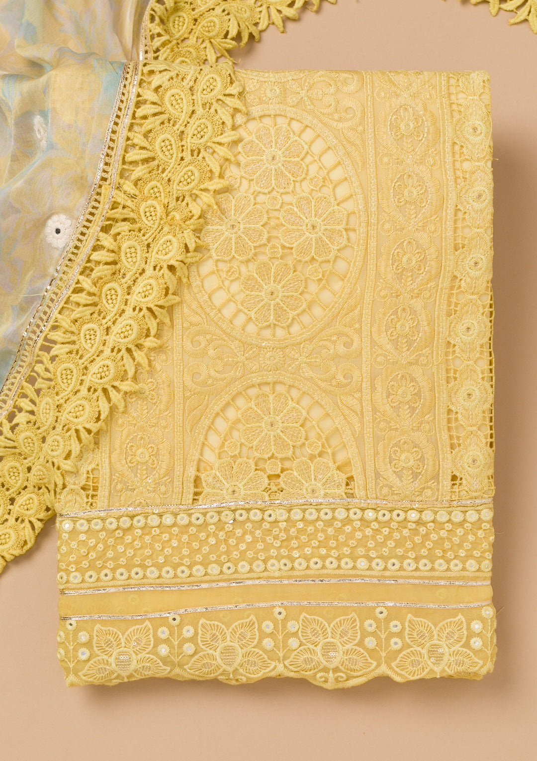 Lemon Yellow Cutwork Georgette Unstitched Salwar Suit