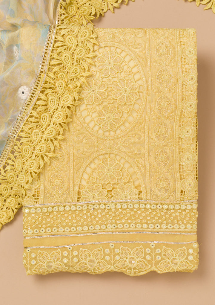 Lemon Yellow Cutwork Georgette Unstitched Salwar Suit