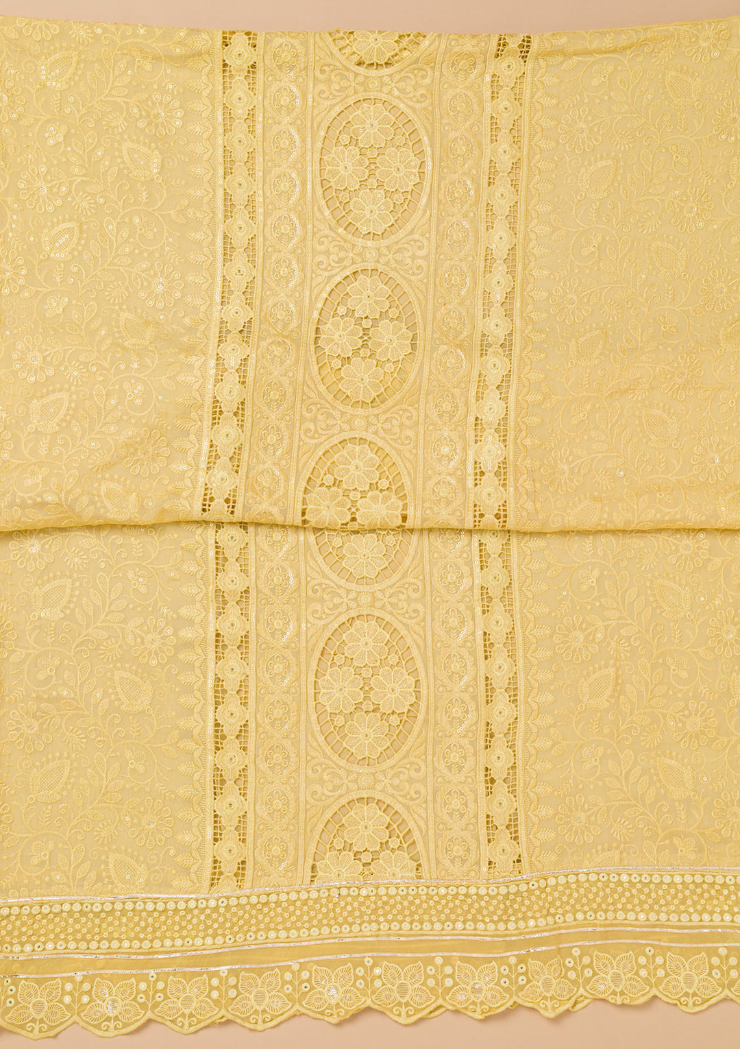 Lemon Yellow Cutwork Georgette Unstitched Salwar Suit