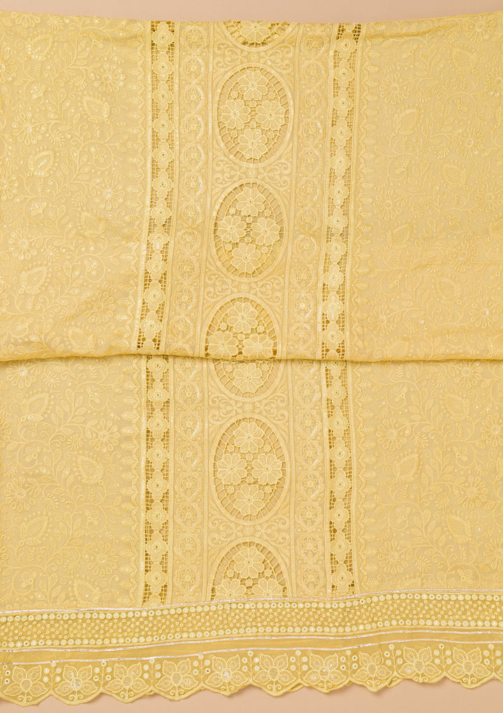 Lemon Yellow Cutwork Georgette Unstitched Salwar Suit