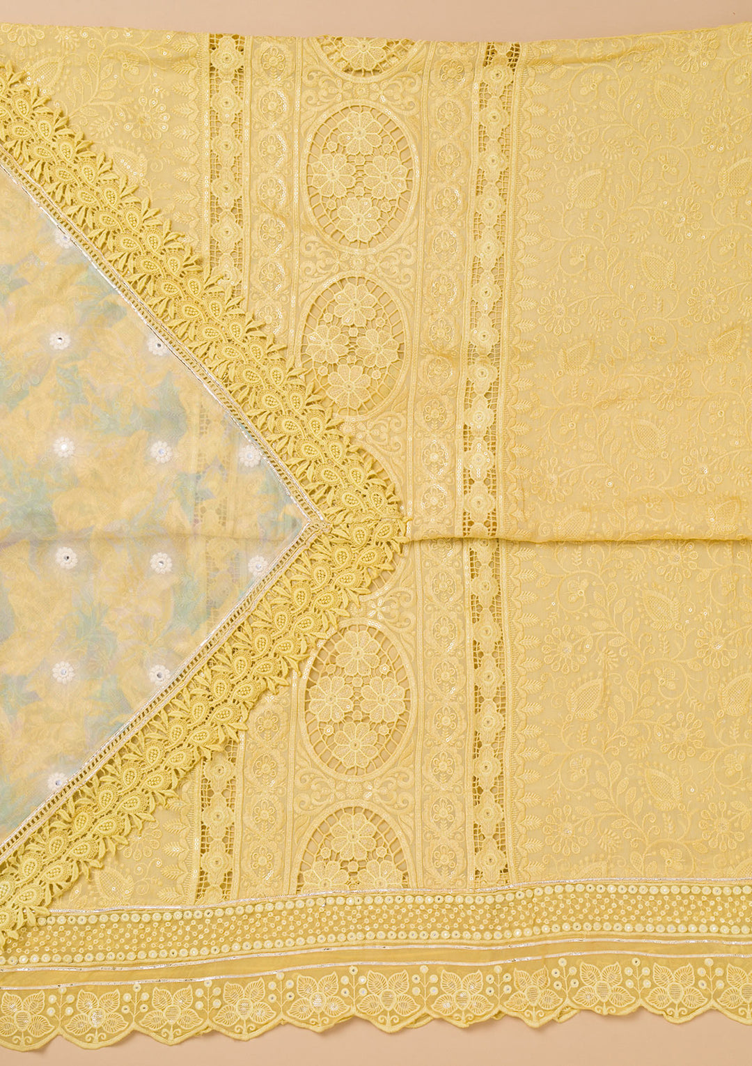Lemon Yellow Cutwork Georgette Unstitched Salwar Suit