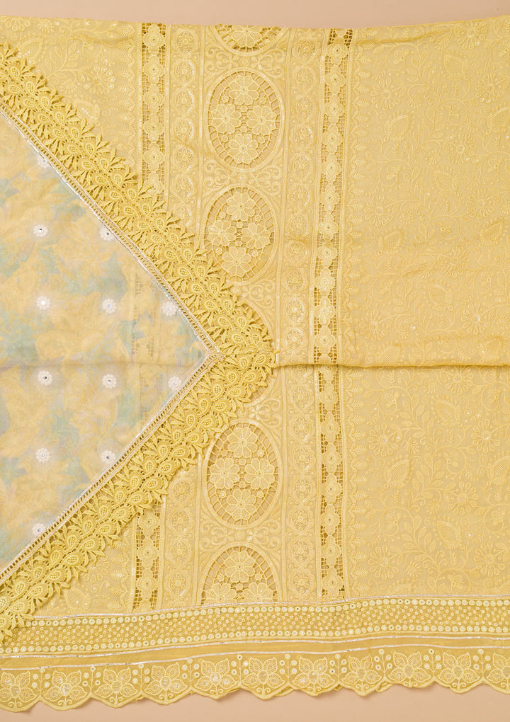 Lemon Yellow Cutwork Georgette Unstitched Salwar Suit