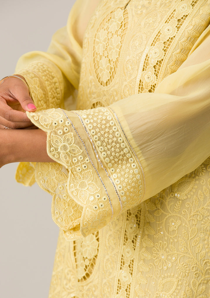 Lemon Yellow Cutwork Georgette Unstitched Salwar Suit