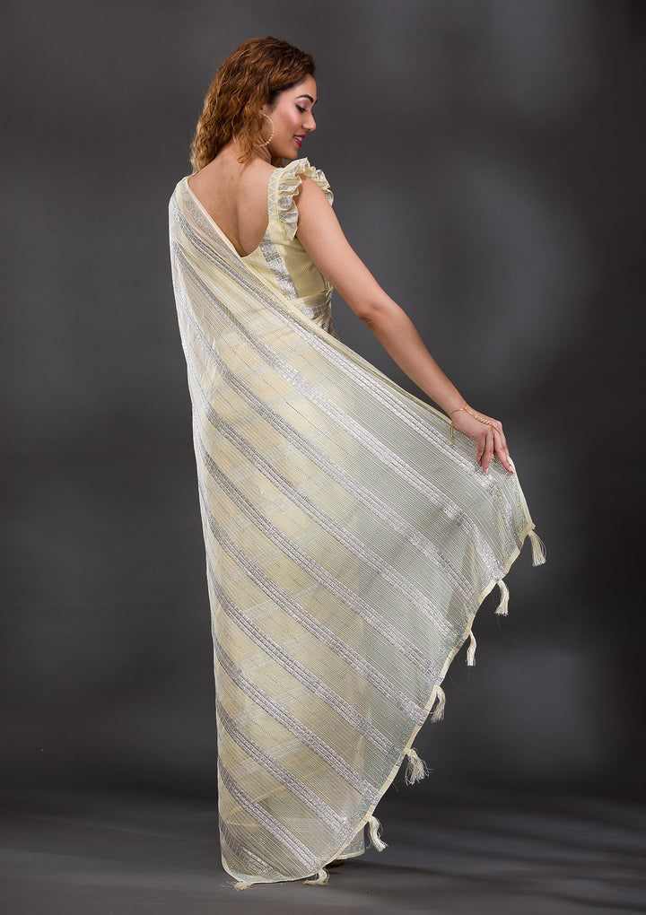 Lemon Yellow Mirrorwork Shimmer Georgette Saree