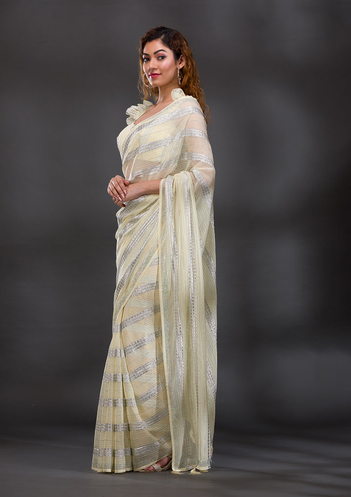 Lemon Yellow Mirrorwork Shimmer Georgette Saree