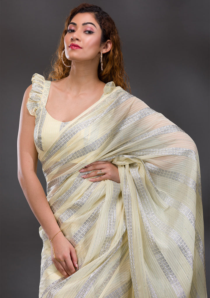 Lemon Yellow Mirrorwork Shimmer Georgette Saree