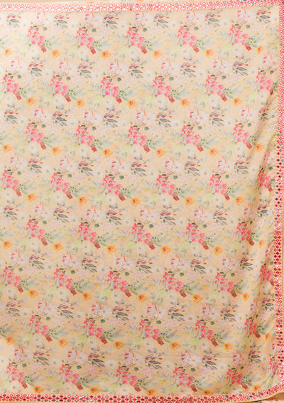 Lemon Yellow Floral Printed Organza Designer Saree