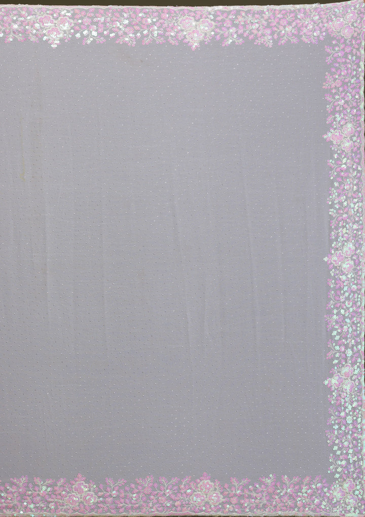 Off White Sequins Georgette Saree