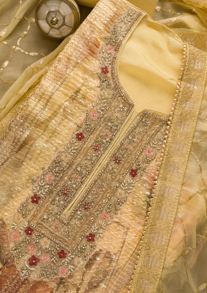Lemon Yellow Sequins Georgette Unstitched Salwar Suit